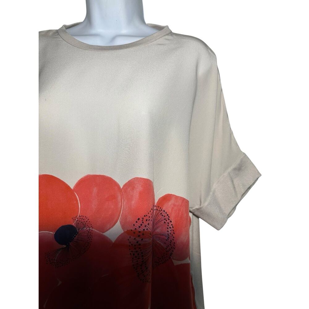 Akris Poppies Print Mulberry Silk Knit Oversized Designer Top Quiet Luxury Sz 8 - Picture 3 of 10